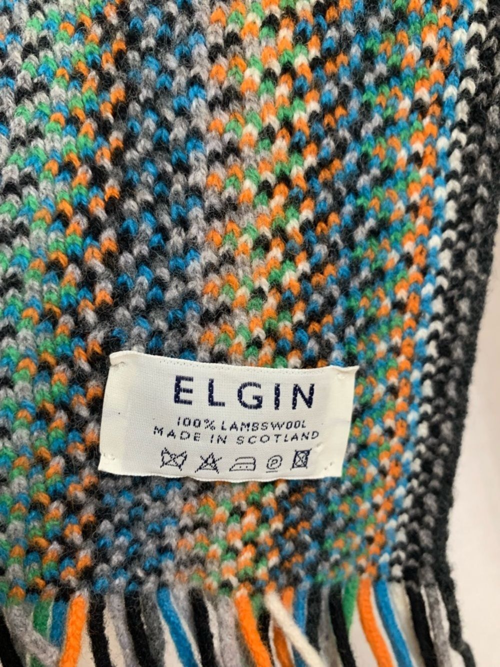 Johnstons of Elgin 100% Lambswool Scotland Striped Multicolor Knit Scarf Fringe - Picture 4 of 5